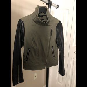 Mackage olive green jacket with leather sleeve